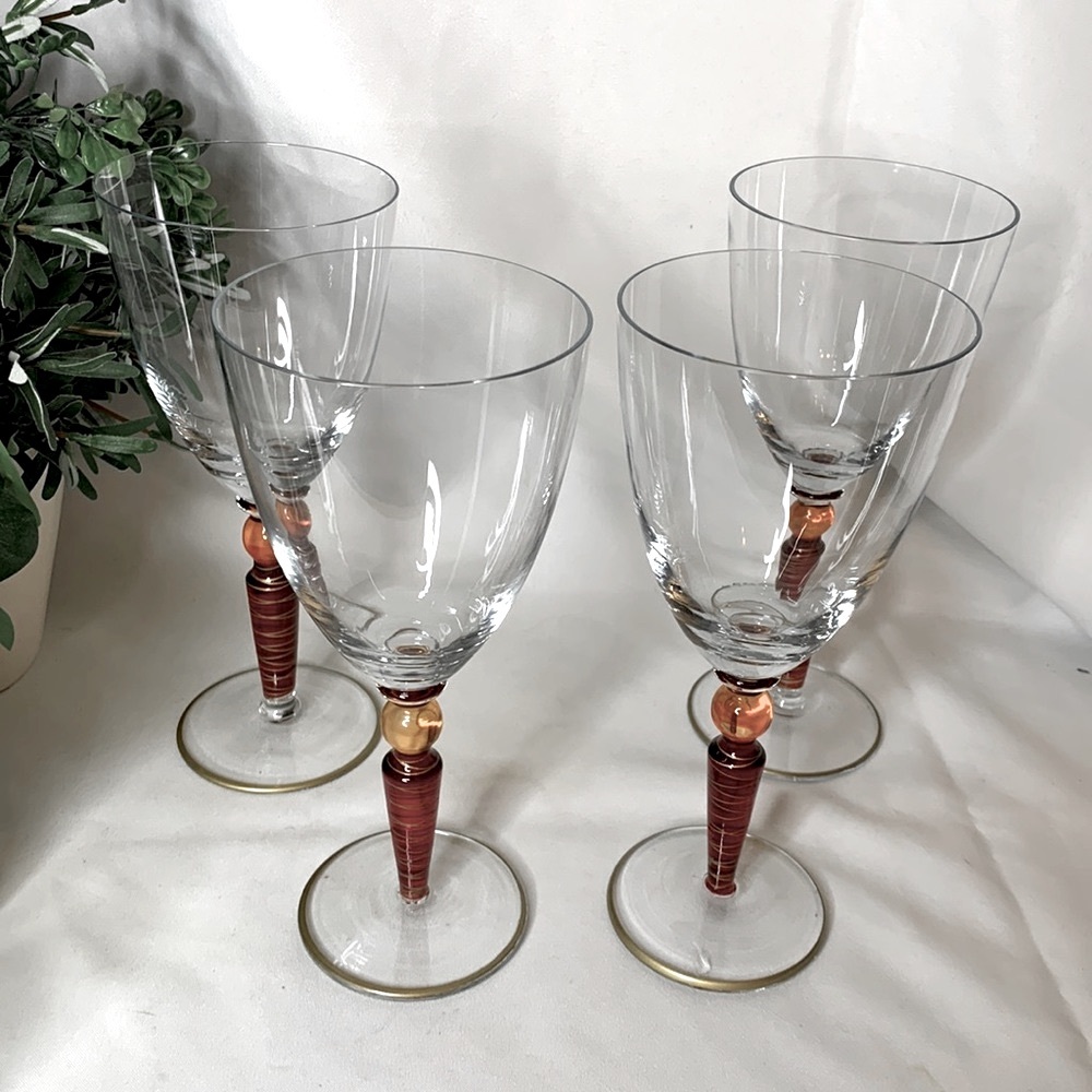 Beautiful Set of 4 pier 1 Orbit Spice water / wine goblet